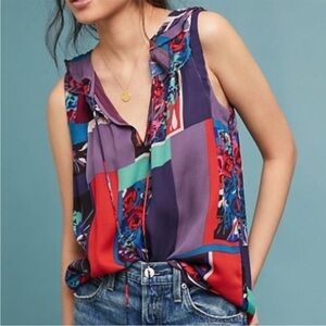 Maeve by Anthropologie sleeveless multicolor floral ruffle collar top